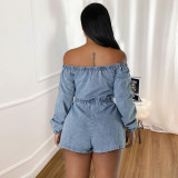 Sexy Off Shoulder Long Sleeve Denim Romper GNZD-9822