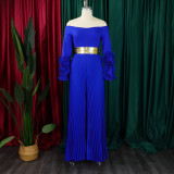 Plus Size One Shoulder Ruffles Sleeve Wide Leg Jumpsuit GCZF-8611