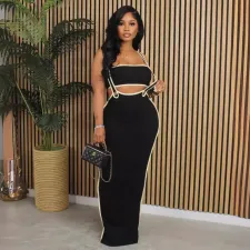 Sexy Solid Color Wrap Chest Sling Skirt 2 Piece Set GTYZ-7363