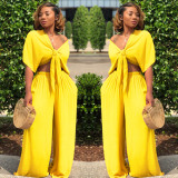Solid Color Tie Up Wide Leg Pants Two Piece Set GTYZ-7003