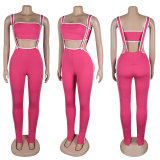 Sexy Solid Color Wrap Chest Overall 2 Piece Set GTYZ-7398