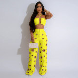 Sexy Holes Halterneck Two Piece Pants Set GTYZ-7436