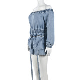 Sexy Off Shoulder Long Sleeve Denim Romper GNZD-9822