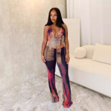 Sexy Backless Print Mesh Jumpsuit GTYZ-7447