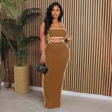 Sexy Solid Color Wrap Chest Sling Skirt 2 Piece Set GTYZ-7363