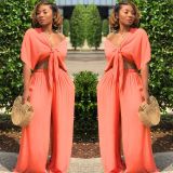 Solid Color Tie Up Wide Leg Pants Two Piece Set GTYZ-7003