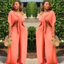 Solid Color Tie Up Wide Leg Pants Two Piece Set GTYZ-7003