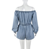Sexy Off Shoulder Long Sleeve Denim Romper GNZD-9822