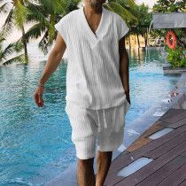 Men's V Neck Sleeveless Knits T Shirt Short Suit ZYFY-2425