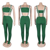 Sexy Solid Color Wrap Chest Overall 2 Piece Set GTYZ-7398