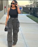 Fashion Solid Multi-pockets Jeans GSYI-30000