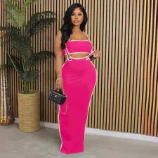 Sexy Solid Color Wrap Chest Sling Skirt 2 Piece Set GTYZ-7363