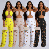 Sexy Holes Halterneck Two Piece Pants Set GTYZ-7436