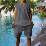 Men's V Neck Sleeveless Knits T Shirt Short Suit ZYFY-2425