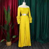 Plus Size One Shoulder Ruffles Sleeve Wide Leg Jumpsuit GCZF-8611