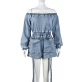 Sexy Off Shoulder Long Sleeve Denim Romper GNZD-9822