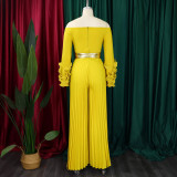 Plus Size One Shoulder Ruffles Sleeve Wide Leg Jumpsuit GCZF-8611