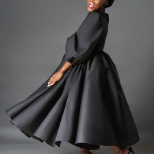 Plus Size Bubble Sleeve Big Swing Midi Dress GCZF-D491-C1