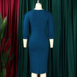 Plus Size Solid Color O Neck Slim Midi Dress GCZF-8612