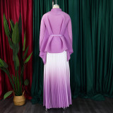 Tie Up Bat Sleeve Top Gradient Color Half Body Skirt Suit GCZF-8610