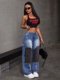 Fashion Patchwork Raw-edge Jeans WXHY-XHY4018