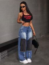 Fashion Patchwork Raw-edge Jeans WXHY-XHY4018
