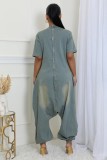 Loose Short Sleeve Denim Jumpsuit WXHY-XHY436