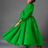 Plus Size Bubble Sleeve Big Swing Midi Dress GCZF-D491-C1