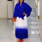 Tie Up Bat Sleeve Top Gradient Color Half Body Skirt Suit GCZF-8610