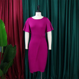 Plus Size Flare Sleeve Solid Color Midi Dress GCZF-8423