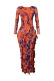 Print Backless Irregular Split Maxi Dress WXHY-XHY4038