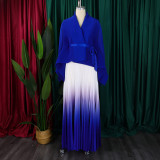Tie Up Bat Sleeve Top Gradient Color Half Body Skirt Suit GCZF-8610