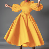 Plus Size Bubble Sleeve Big Swing Midi Dress GCZF-D491-C1