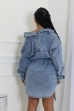 Long Sleeve Single-breasted Tie Up Denim Coat WXHY-XHY4013