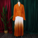 Tie Up Bat Sleeve Top Gradient Color Half Body Skirt Suit GCZF-8610