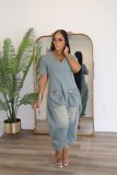 Loose Short Sleeve Denim Jumpsuit WXHY-XHY436
