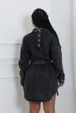 Long Sleeve Single-breasted Tie Up Denim Coat WXHY-XHY4013