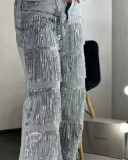 Sequin Tassel Straight Jeans WXHY-YMT396