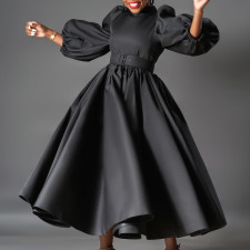 Plus Size Bubble Sleeve Big Swing Midi Dress GCZF-D491-C1