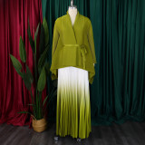 Tie Up Bat Sleeve Top Gradient Color Half Body Skirt Suit GCZF-8610