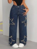Star Tassel Raw Edge Loose Jeans WXHY-XHY4046
