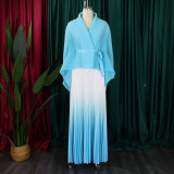 Tie Up Bat Sleeve Top Gradient Color Half Body Skirt Suit GCZF-8610