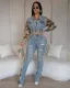 Vintage Lace Patchwork Denim  2-Piece Pants Set WXHY-XHY410