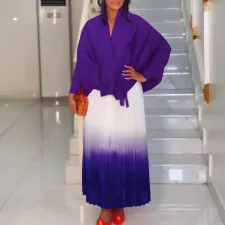 Tie Up Bat Sleeve Top Gradient Color Half Body Skirt Suit GCZF-8610