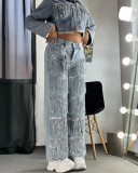 Sequin Tassel Straight Jeans WXHY-YMT396