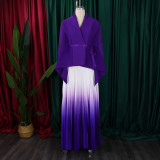 Tie Up Bat Sleeve Top Gradient Color Half Body Skirt Suit GCZF-8610