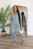 Loose Short Sleeve Denim Jumpsuit WXHY-XHY436