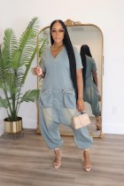 Loose Short Sleeve Denim Jumpsuit WXHY-XHY436