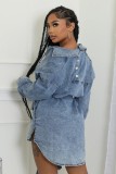 Long Sleeve Single-breasted Tie Up Denim Coat WXHY-XHY4013