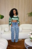 Patchwork Removable Loose Fit Straight Leg Jeans WXHY-XHY408